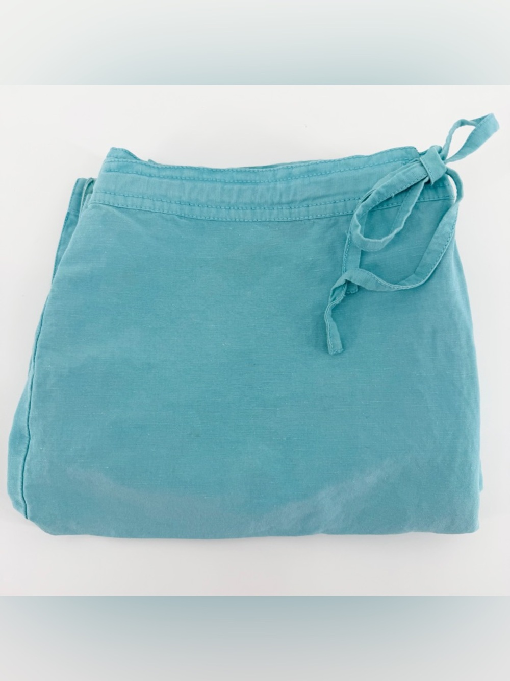 Debra DeRoo Silk Linen Pants Womens Mint Aqua Velvet Slit Hem Luxury- Medium